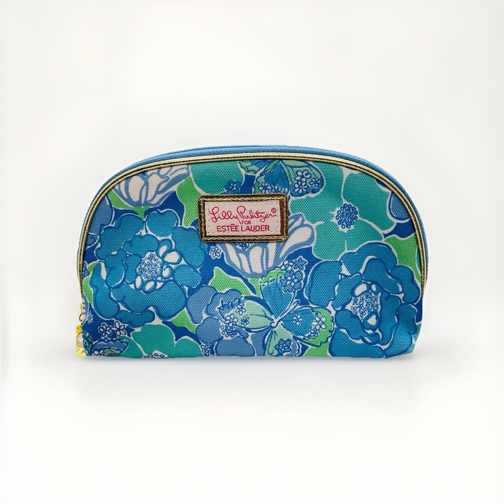 Lilly Pulitzer / Stee Lauder Blue and Green Floral Cosmetic Bag